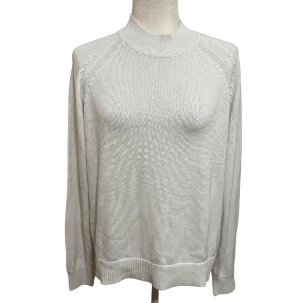Quince 100% Organic Cotton Mock Neck Sweater Ivory Size M Soft Minimalist Knit